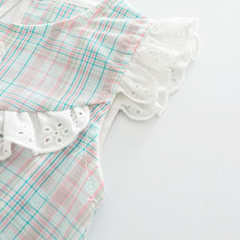 Summer Sleeveless Plaid Baby Jumpsuit - Pure Cotton Diaper Cover for Girls