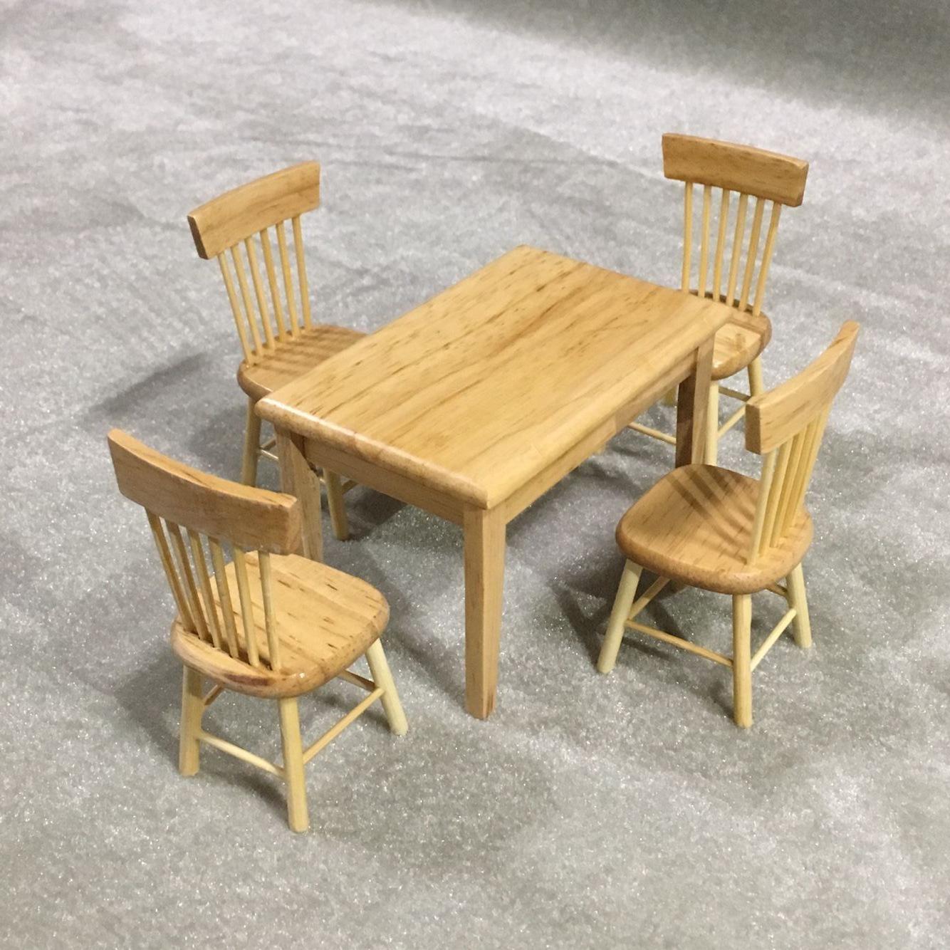 

1:12 Miniature Wooden Dining Set: 5-Piece Table & Chairs