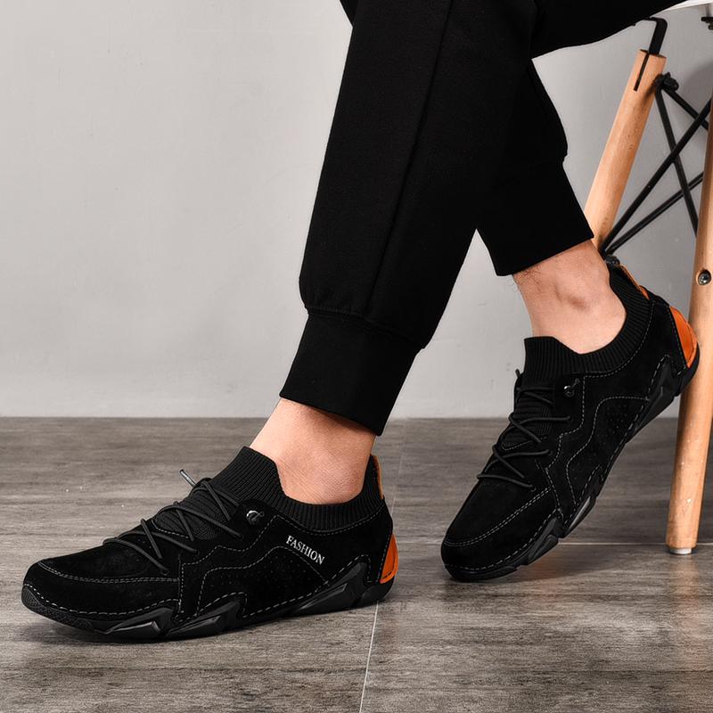 Herrenschuhe Lässige Leder Wildleder Sneaker Mann Outdoor Freizeitspaziergang Flats Männlich Bequem Atmungsaktiv Socken Schuhe Mode Slipper