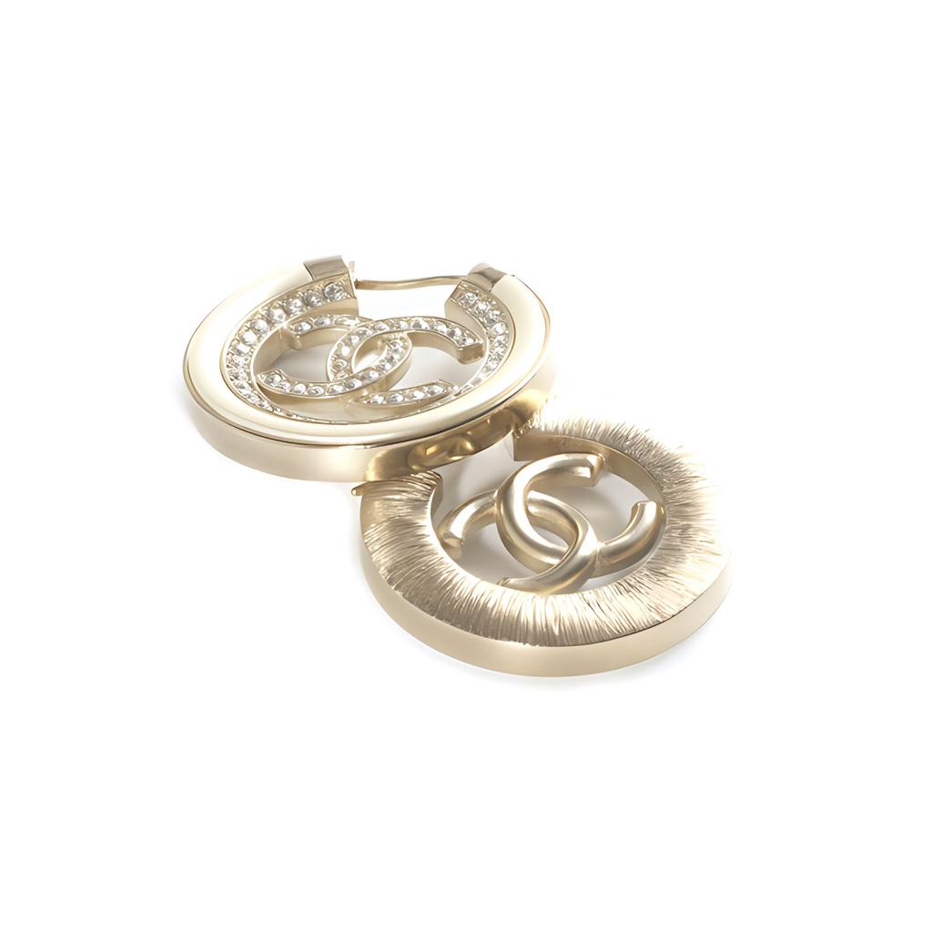 Chanel Metal Crystal And Pearl White Double C Round Earrings Women Earrings AB6732-B06493-NE834
