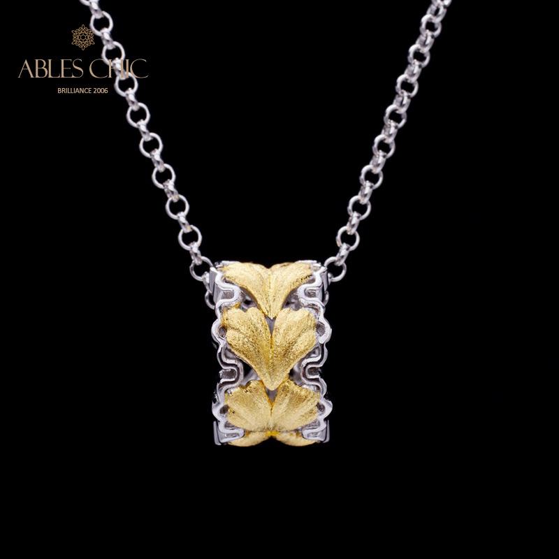 

Ренессанс 925 Твердое серебро Филигрань Лист Узор Кулон 18K Gold Tone Сотовое кольцо с лепниной Ожерелье