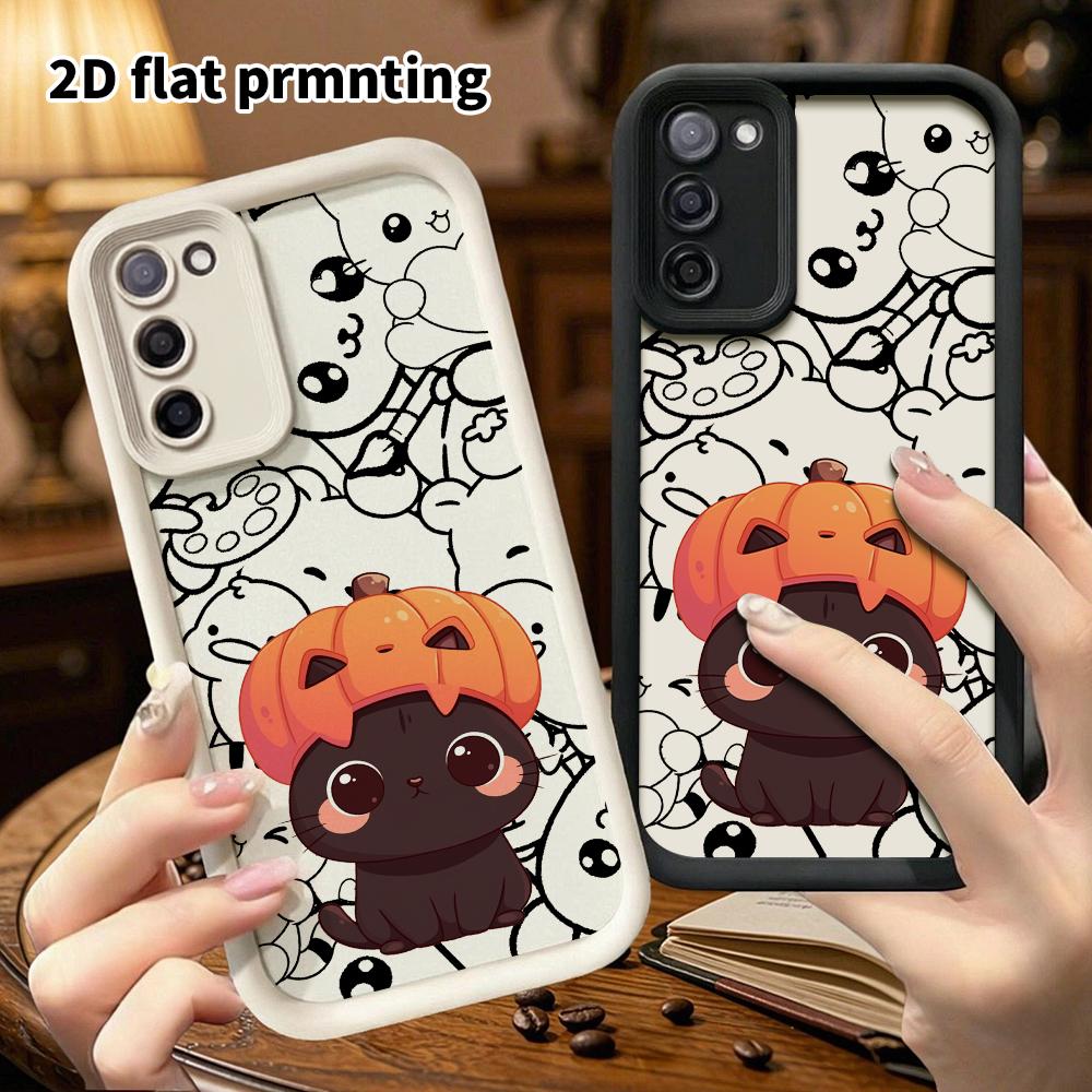 Phone Case: 2D flat, suitable for Samsung Galaxy A34 A35 M05 M06 S20 S22 S21 FE Plus 5G protective cases, pumpkin head little black cat, perfect Chris