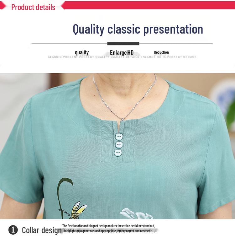 Plus Size Cotton Linen Two-Piece Set for Middle-Aged & Elderly Women: Short Sleeve, All-Cotton Silk Blend