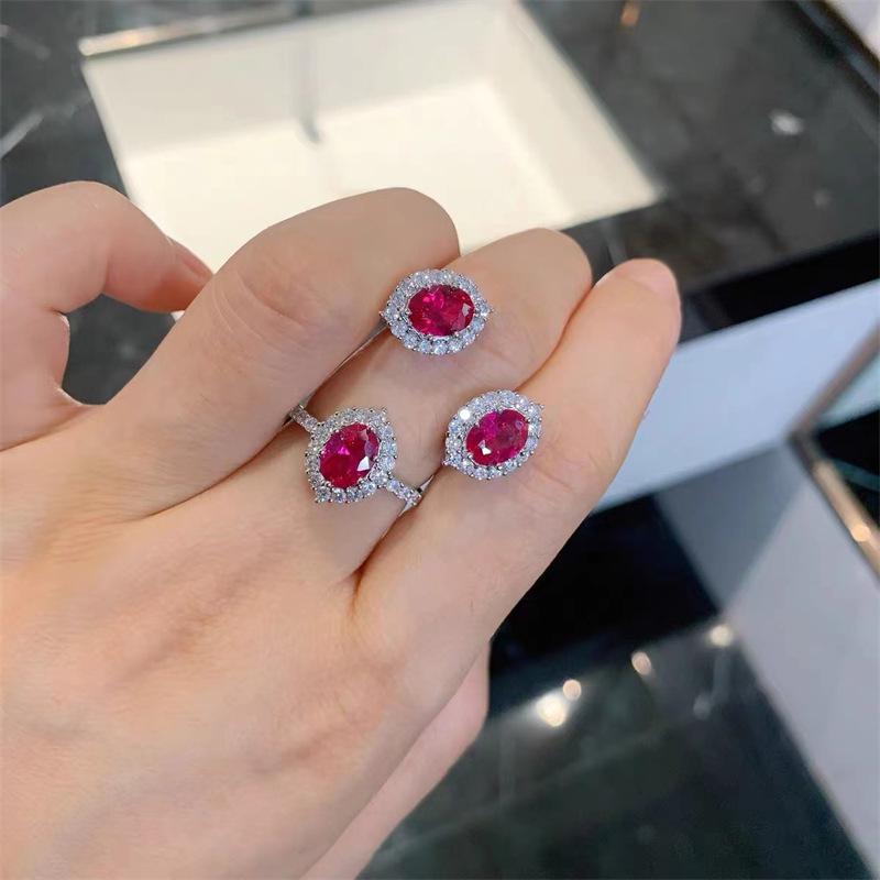 Pigeon Blood Red Gemstone Set: Elegant Ring, Earrings, Necklace with Versatile, High-End Design