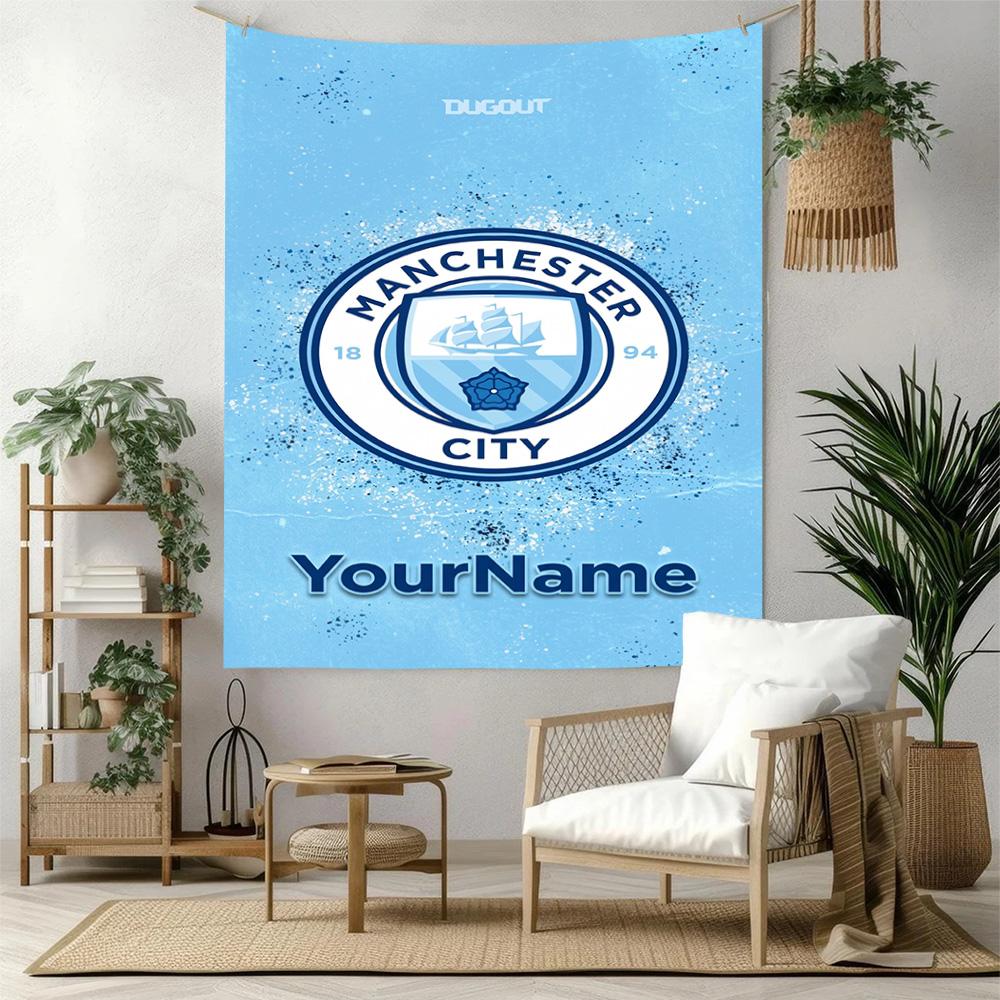 Manchester City Custom Your Name Wall Decor Tapestry Art For Pet Memorial Birthdaywedding Party Backdrop Family Gift