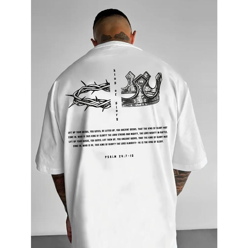 European sizes Men's T-Shirt - Breathable, Casual Street Style, Round Neck, Loose Fit, Black with White Print