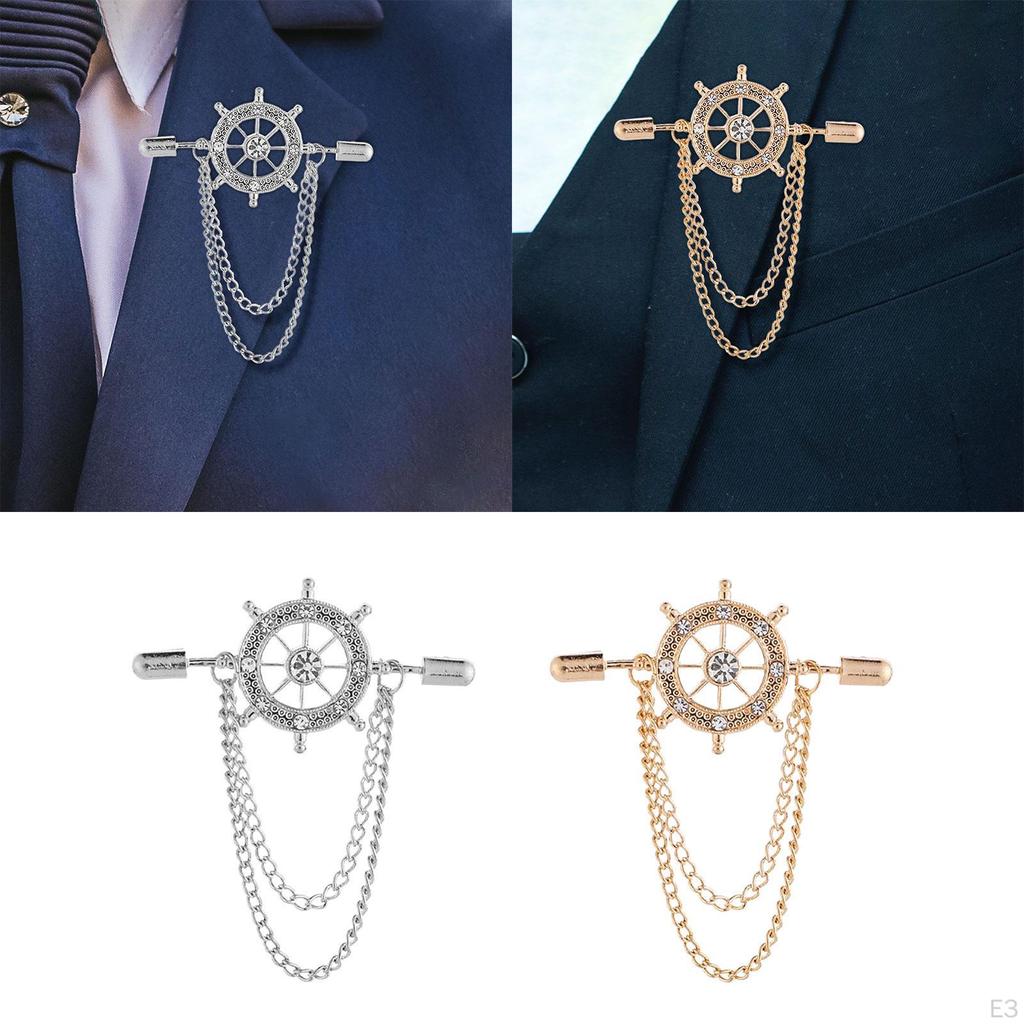 Tassel Chain Brooch ,Jewelry Accessories Hanging Alloy Badge Decor Rudder for Men