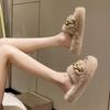Height heel thick bottom fluffy slippers women wear autumn and winter cotton drag chain Internet celebrity popular plush slippers spring and summer