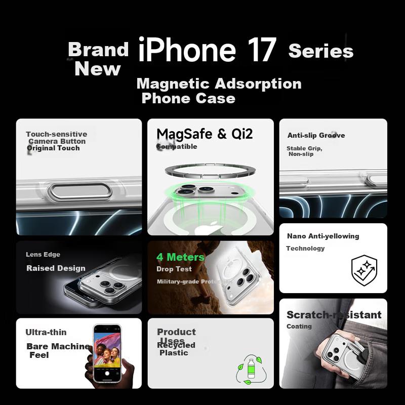 BELKIN iPhone 17 Pro Full Coverage Magnetic Absorption Phone Case Transparent Phone Protective Cover MSA031
