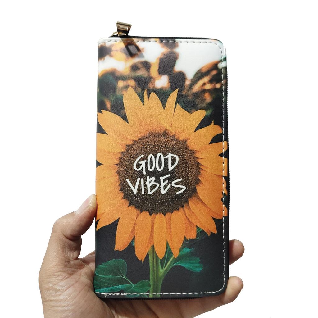 New sunflower long zipper wallet, small floral wallet.