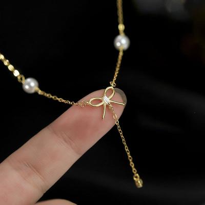 Bow Necklace Necklace Women Summer Light Luxury Niche Design Clavicle Chain Year