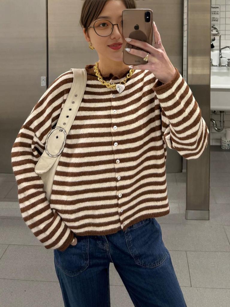 Cardigan a righe da donna in maglia - Casual, alla moda, capospalla versatile - Primavera/Autunno 2026
