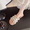 Genuine leather flat-bottomed cool slippers women's summer wear new with skirt rhinestone slippers