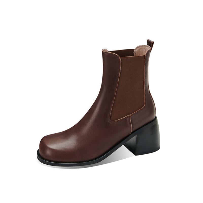 Fashion New Autumn Winter Genuine Leather Women Boots Fashion Round Toe Shoes for Women Short Boots Women High Heel Botas De Mujer