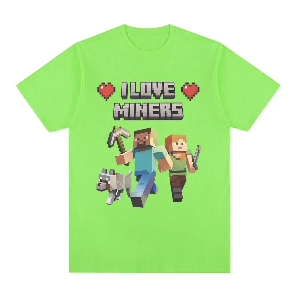 I Love Miners Print T Shirt Otaku Game Funny Meme T-shirt Unisexs Women Clothing 100% Cotton Casual Short Sleeve Oversized T Shirts