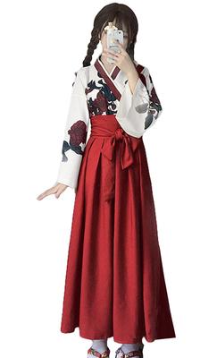 Qichenk Taisho Romantischer Hakama Kimono Traditioneller japanischer Plus Size Loose Floral Lolita Plus L Kostüm, Kleidung, Kleid, Damen, Größe, Kurz