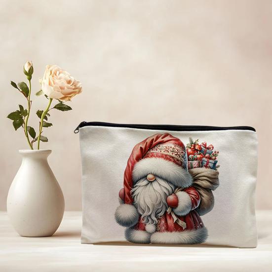 baizihuahu Cosmetic Storage Bag, with Black Zipper Smooth Opening, Thick Wear-Resistant Canvas Pouch, Christmas Pattern Printed Multipurpose