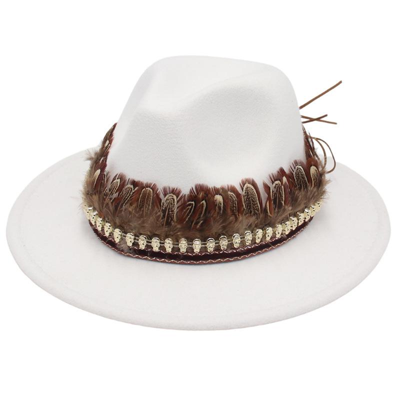 Indisk Amerikansk Stil Hög Hatt Liten Skalle Hip Hop Jazzhatt Europeisk Och Amerikansk Stil Stor Brätte Fjäder Accessoarer Filthatt