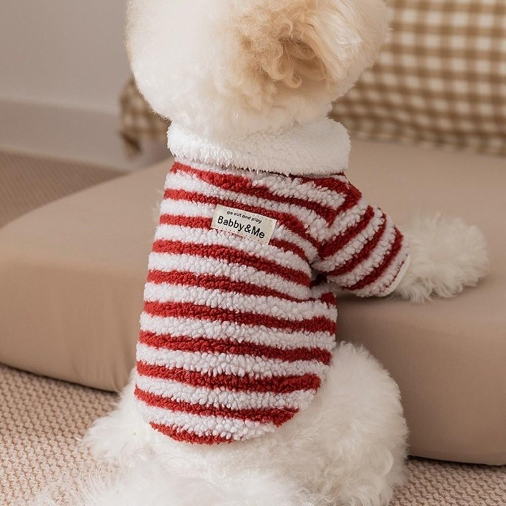 Polar Fleece Dog Striped Hoodie Thick Warm Dog Pullover Casual Pet Overalls  Small Dogs