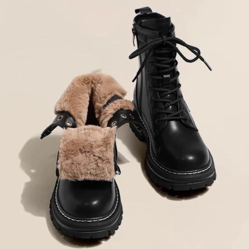 Stivali da Donna Nuovi Neri Marroni con Pelliccia Cavigliere da Donna Autunno Inverno Scarpe Imbottite in Cotone Calde Fondo Spesso Neve Stivaletti Corti