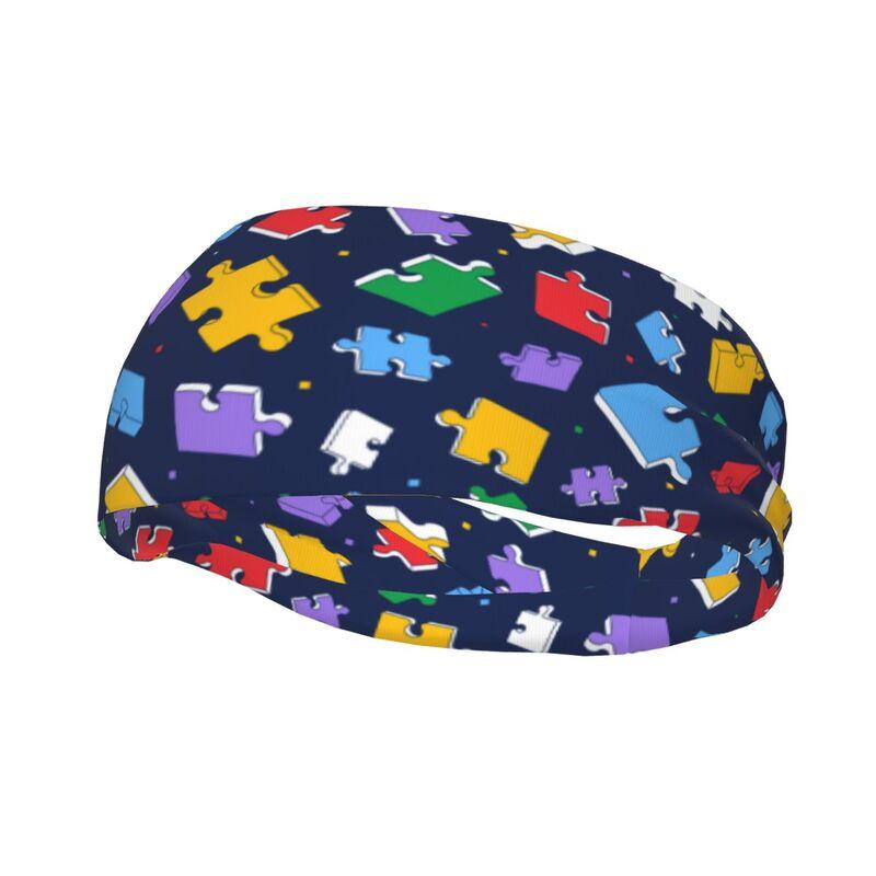 

Autism Awareness Colorful Puzzle Pieces Sports Head Bands Sweatbands for Women Men Elastic Exercise Headband for Fitness Running
