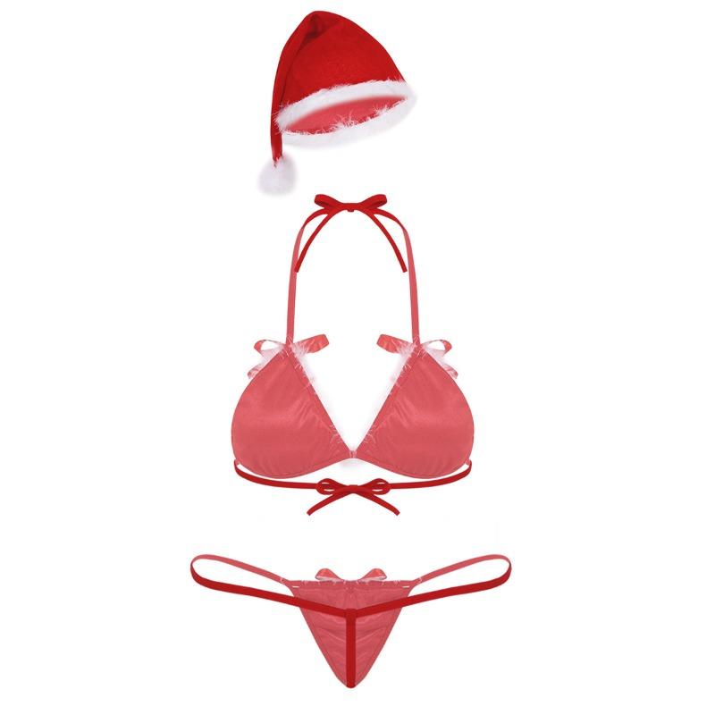 Lingerie bikini sexy seduction three-point mesh Christmas girl