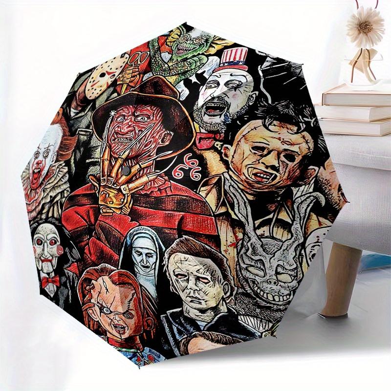 Halloween Horror Characters Circular Wall Sticker, Freddy, Jason, Michael Myers, Pennywise & More! Umbrella, Cute Umbrella with Cute Design, Portable