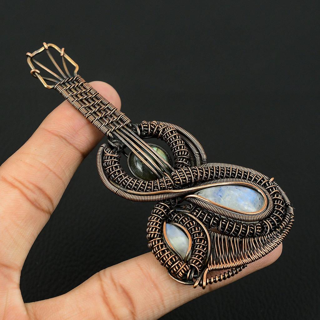 Rainbow Moonstone Pendant Gemstone Jewelry, 999 Copper Wire Wrapped Pendant, Handmade Beautiful Jewelry Pendant