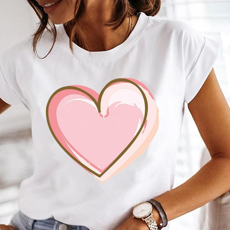 (Asian Size) letter love heart Lady o-neck T Shirt Clothing Short Sleeve T-shirts Printed Female Top Casual Fashion Women Graphic Tee