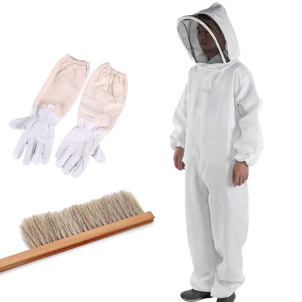 Bonheur and Wasp Repellent Protective Set with Brush Gloves and Removable Face Net Bee, Wasp, Suit, 3-Piece (XL)