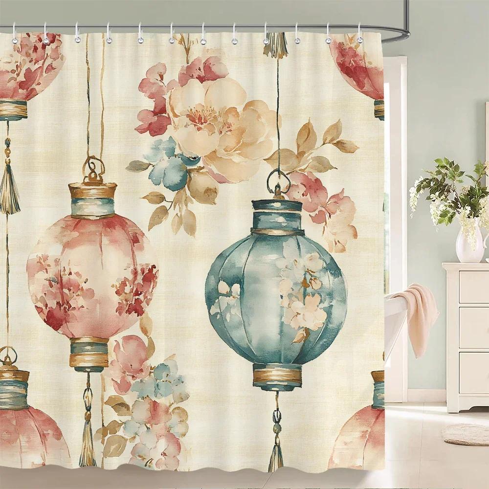 

Japanese Style Shower Curtains With Hooks Home Decor For Ink Painting Landscape Bathroom Curtain Polyester Fabric Bath Curtain W60H190(CM)-1 Pcs