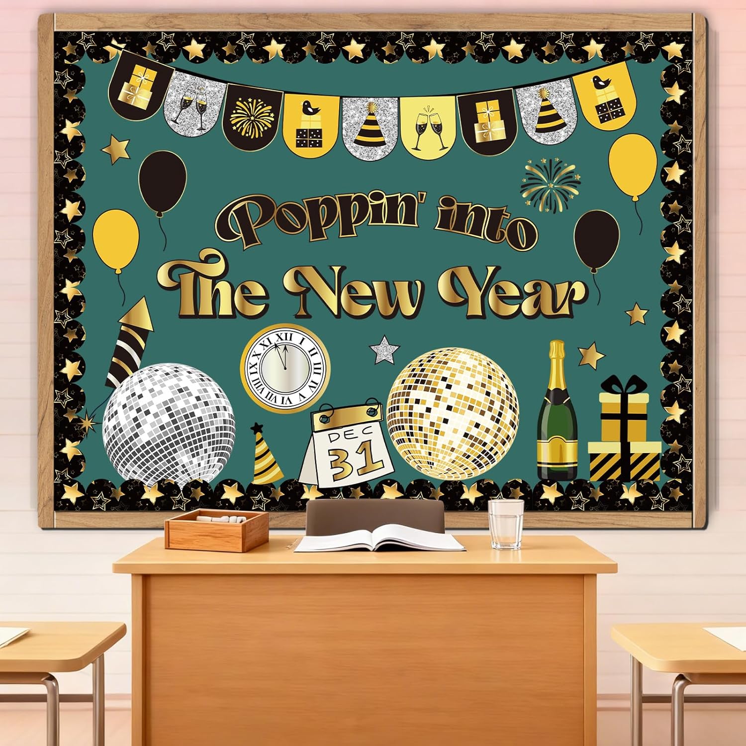 New Year Bulletin Board Decorations - Shejdgart Poppin  into The New Year Classroom Decorations Ballon Paper Cutouts Bulletin Board Set School Office New Year