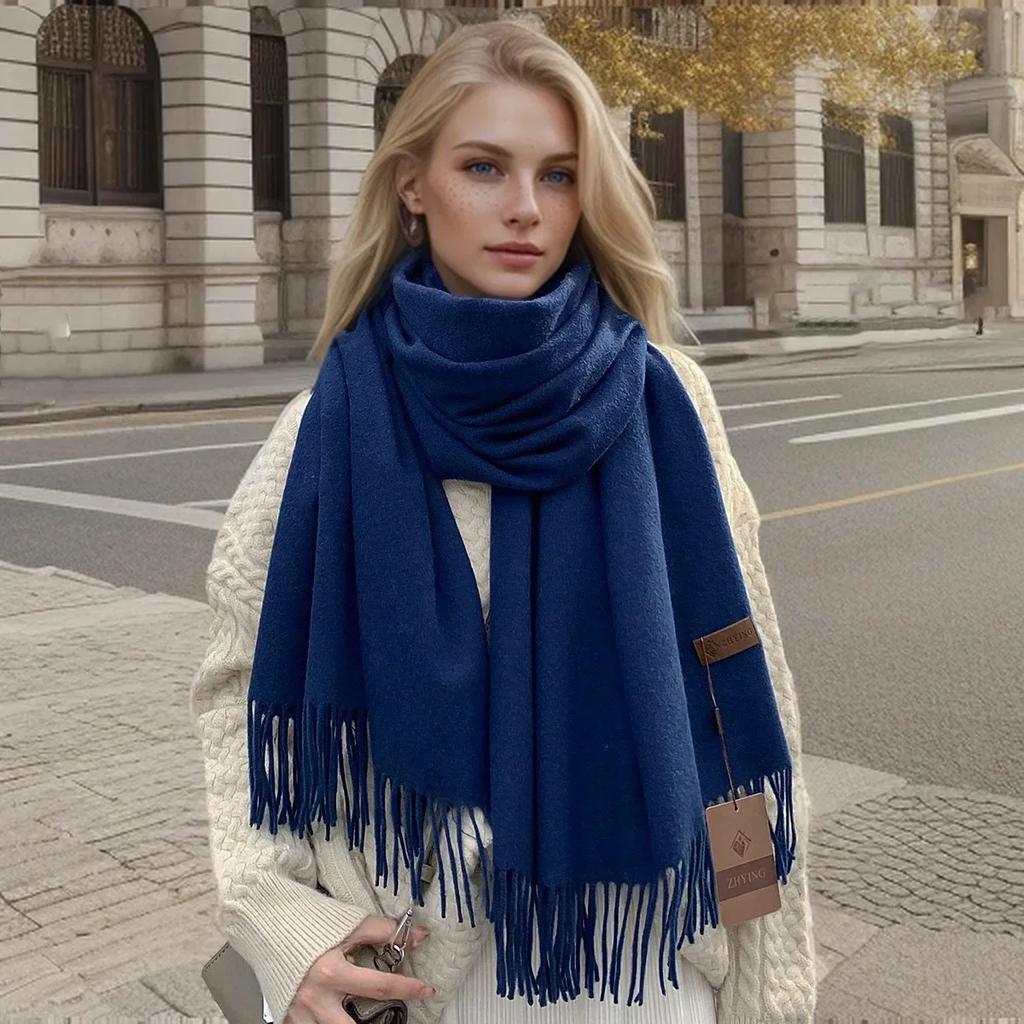 Solid Color Cashmere Scarf For Women Thick Warm Winter Pashmina Shawls Wraps Tassel Female Blanket Echarpe Bufanda Hijab