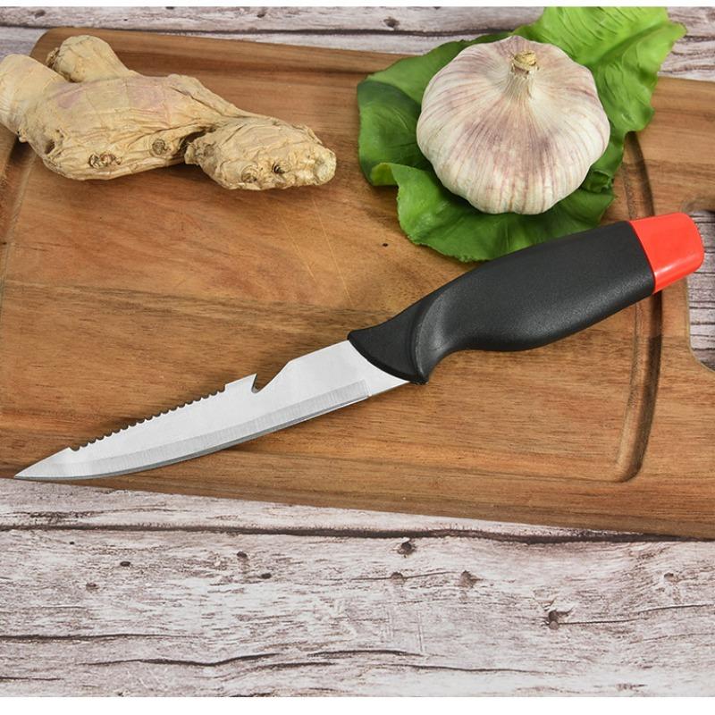 Fischmesser aus Edelstahl mit schwimmender Fischklinge, multifunktionales Küchenmesser, Outdoor-Fischmesser, Wellenschliffmesser mit Scheide
