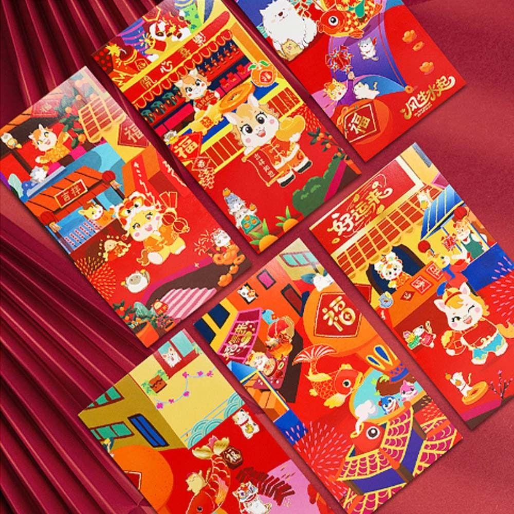 6pcs Cartoon Red Envelope Traditional Red Pocket 2026 Horse Year Money Envelope  Spring Festival