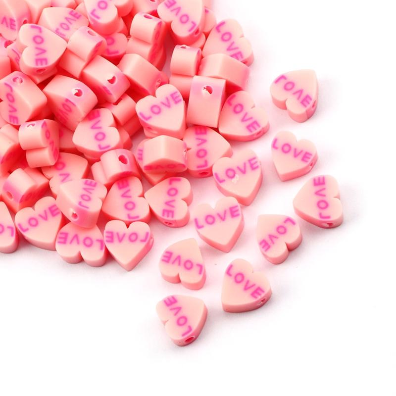 

50/100x Beads Love Heart Shape Spacer Beads for Bracelet Necklace Earring Making DIY Jewelry Crafts Tool 1 розовый