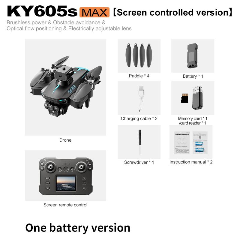 KY605s HD Three Cameras Drones with Screen RC 360°Rolling Obstacle Avoidance 50x Zoom GPS WIFI 15Min ESC EIS Brushless FPV Drone
