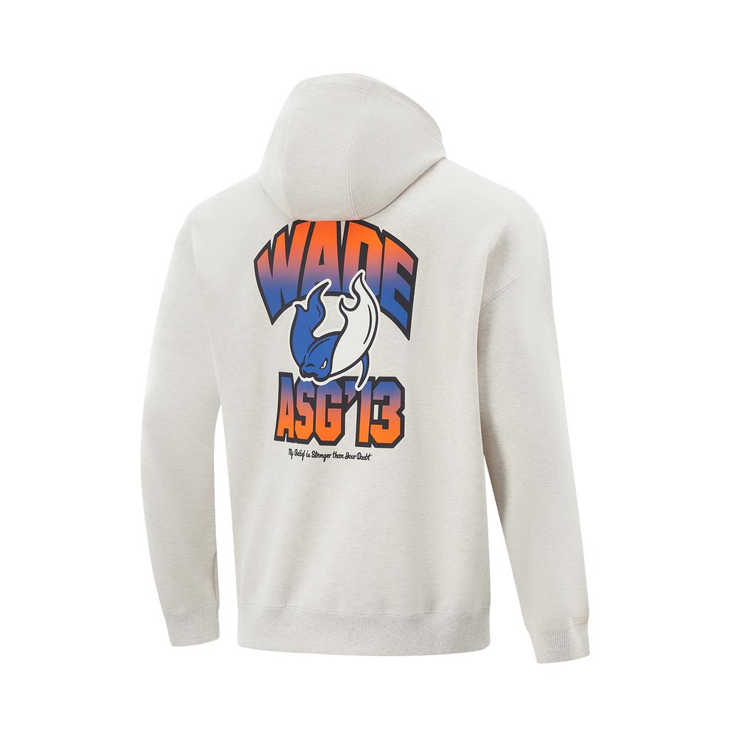 Li Ning Wow Wade Series Devil Fish Fleece Warm Loose Skin-Friendly Soft Comfortable Letter Print Hoodie Men hoodies Flower-Gray Tile-Gray AWDV887-3