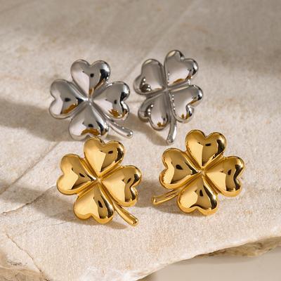 18k Gold Stainless Steel/four-leaf Clover Earrings Ins Wind Unique Design Sense Split Left and Right Titanium Steel Earrings