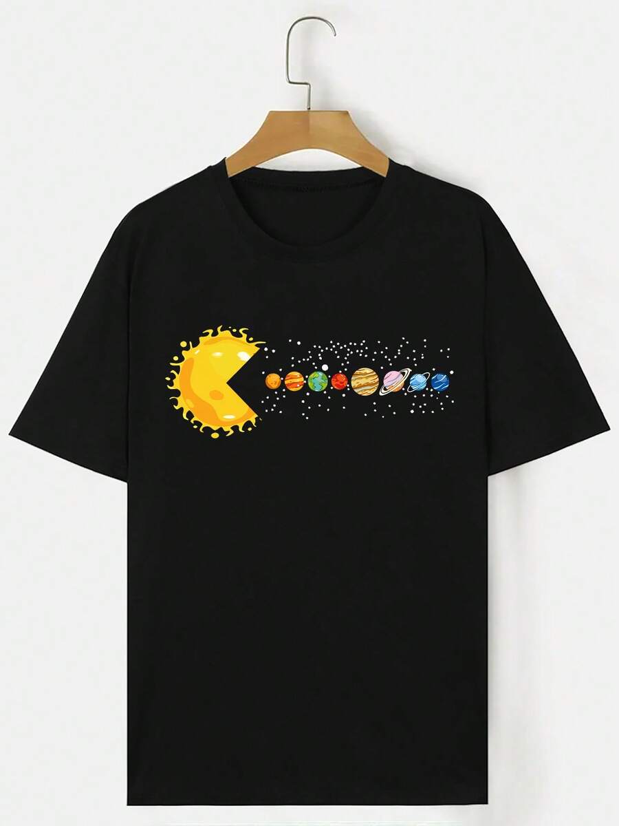 Unisex s Funny Space Graphic Round Neck Casual Loose Short Sleeve T-Shirt M