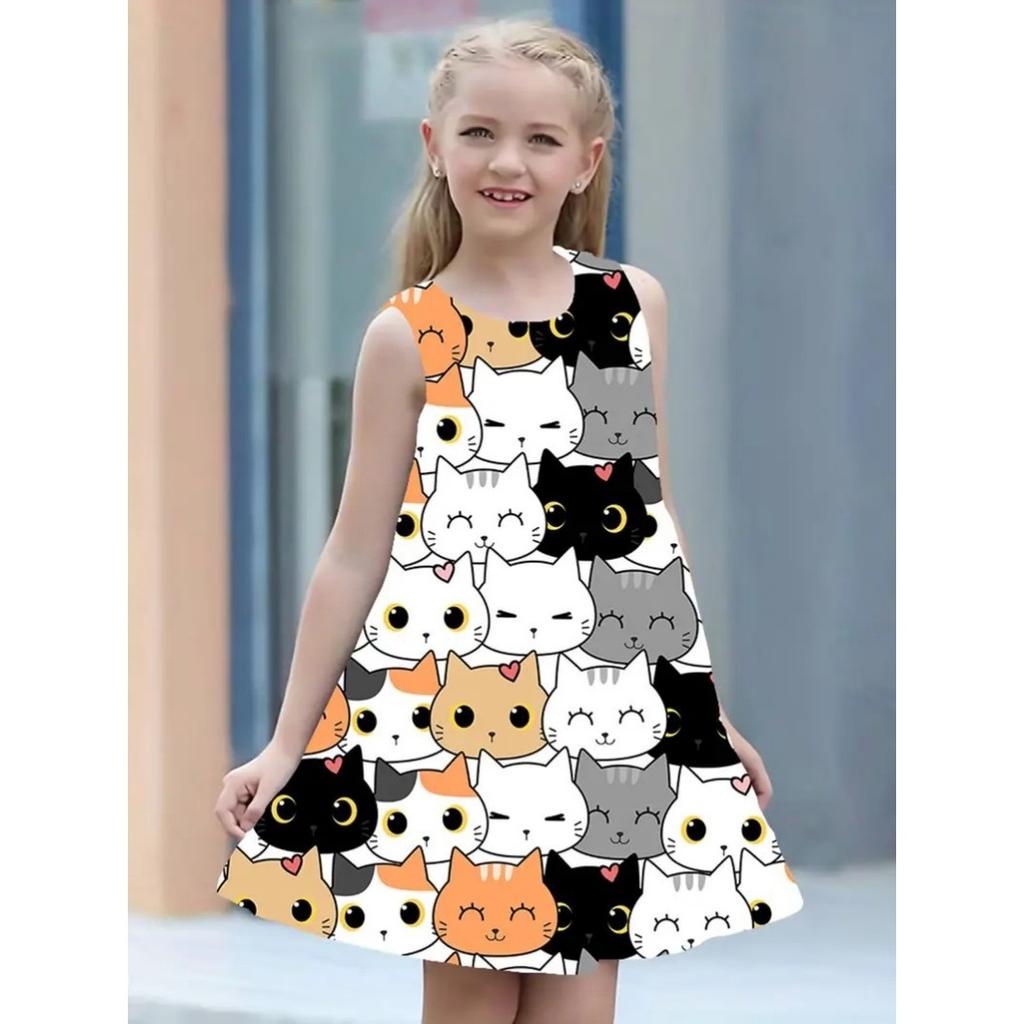 Fashion Children's Dresses New Fashion Loose Cute 3D Animal Pattern Children Girls Sleeveless Dresses