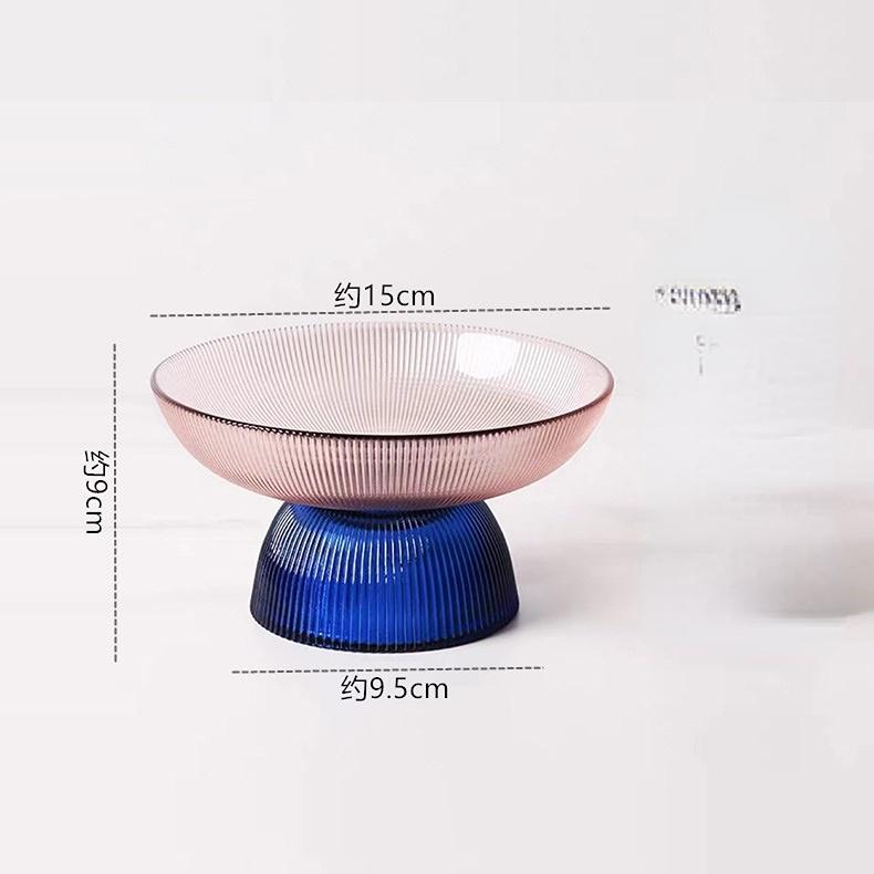 Assiette à Fruits en Verre Rayé Créative Assiette à Dessert Bol à Salade d'Avoine Décoration de Salon Assiette de Rangement Transparente pour Bonbons et Noix Décor