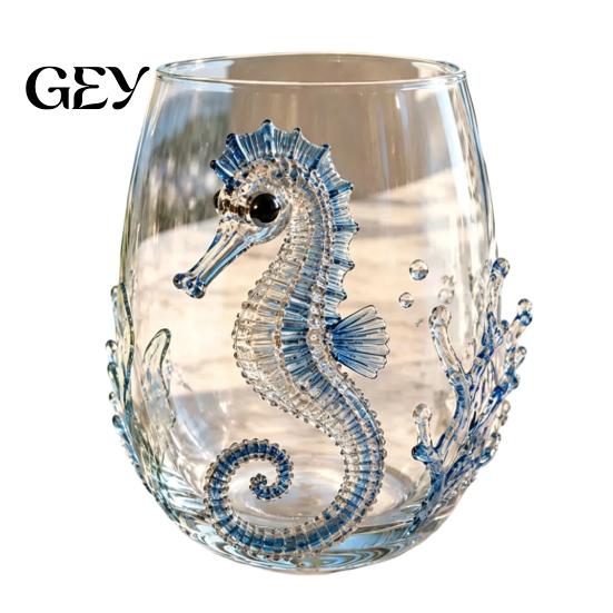 Bicchiere in Vetro con Rilievo Polpo 12oz Bicchiere per Acqua, Design, Dipinto a Mano Stile Marino Decorativo per Casa Bar Bevande Amanti dell'Oceano Decorazione Regalo Unico