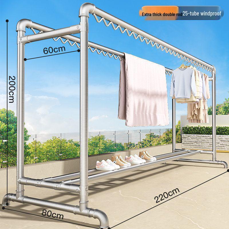 Windproof Outdoor Galvanized Steel Clothes Drying Rack with Thickened Pipes for Balcony