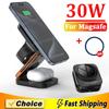 30W 3 In 1 Foldable Charging Station Fast Magnetic Wireless Charger Stand for iPhone 15 14 13 12 Apple Watch 8 7 6 Airpods Pro