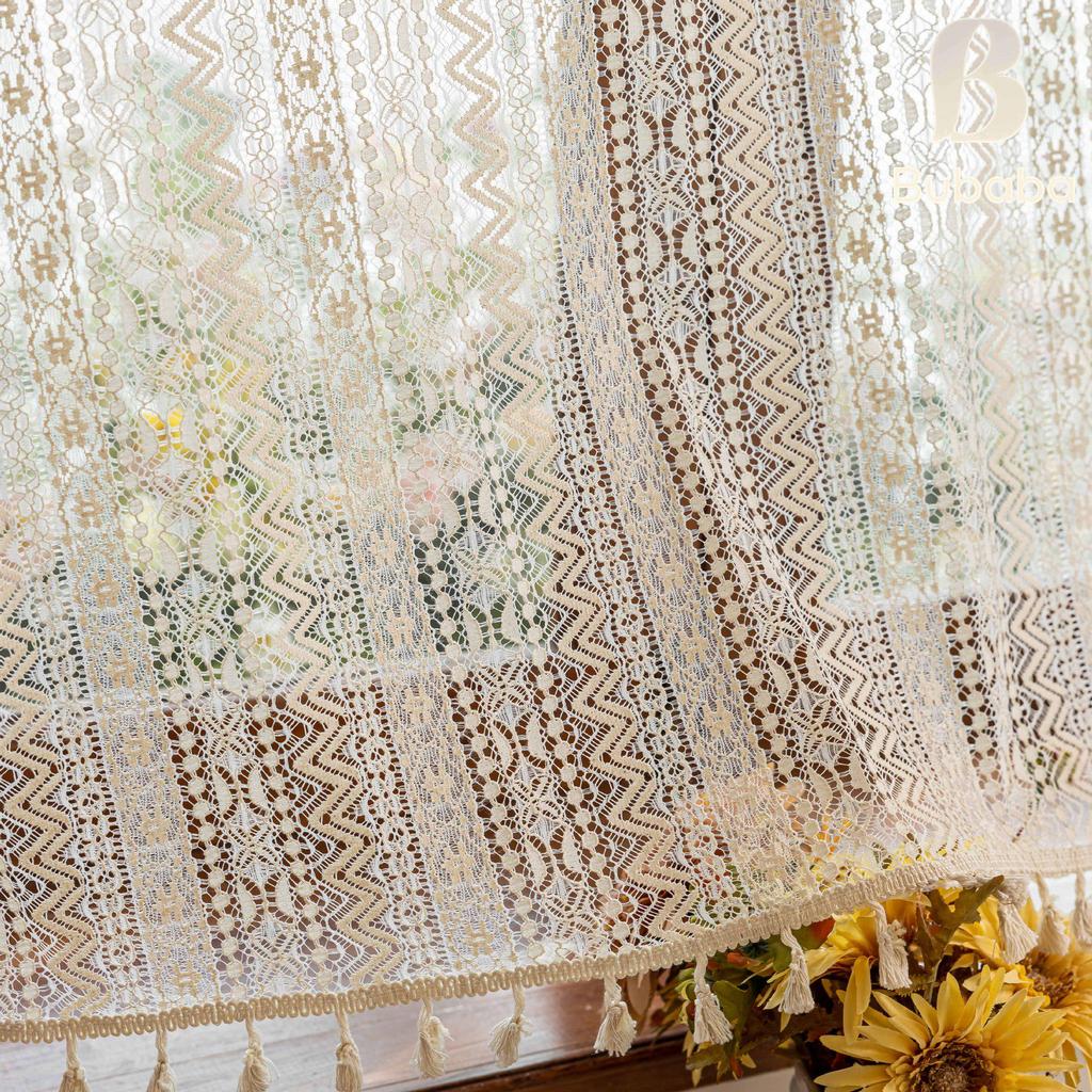 Bu Baba American Hollow Tassel Gauze Curtain for Bedroom Bay Window or Door, Finished Short Curtain.