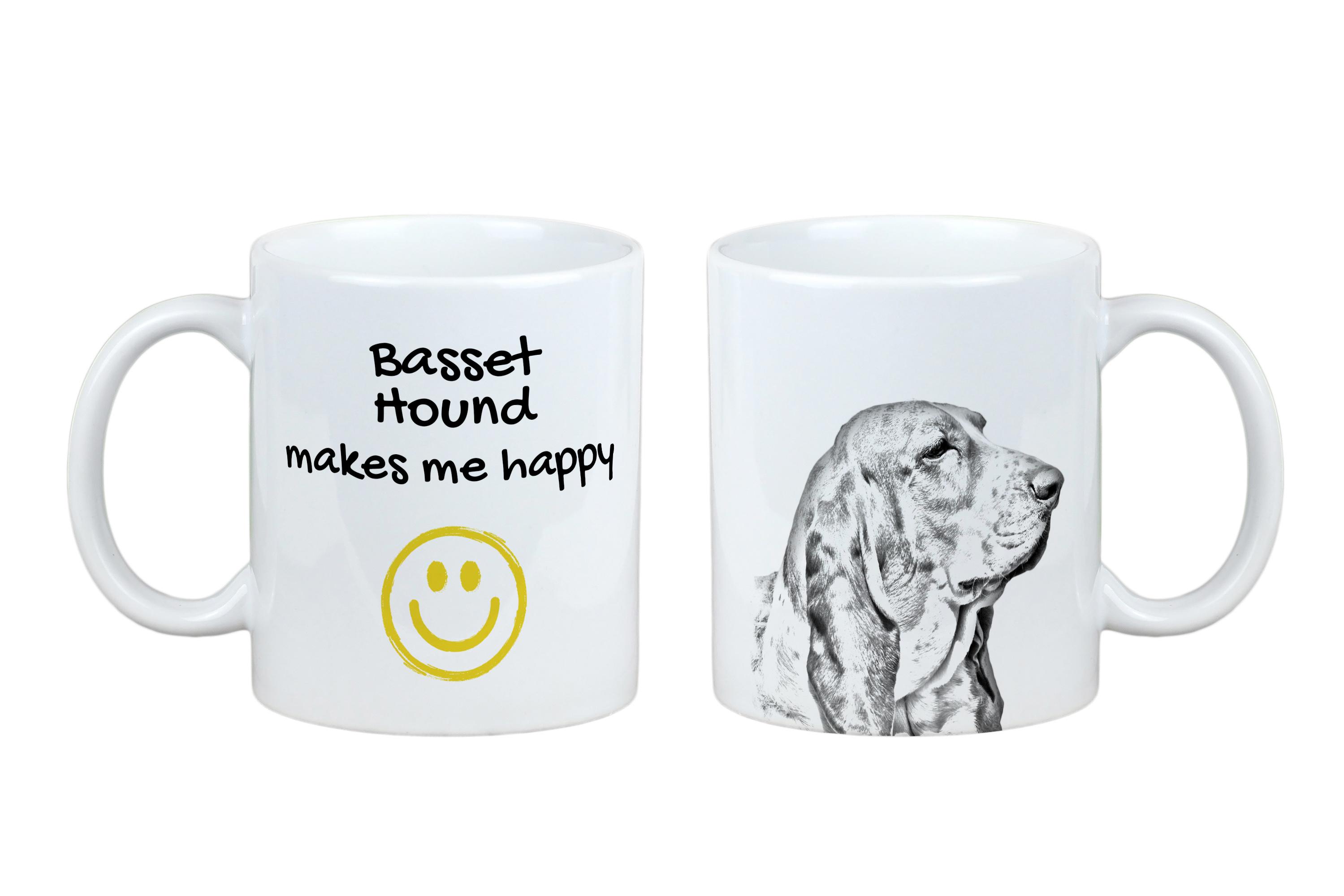 

Basset Hound - cup with a dog, cheerful cup for a dog lover, personalized gift from the Art-Dog brand білий