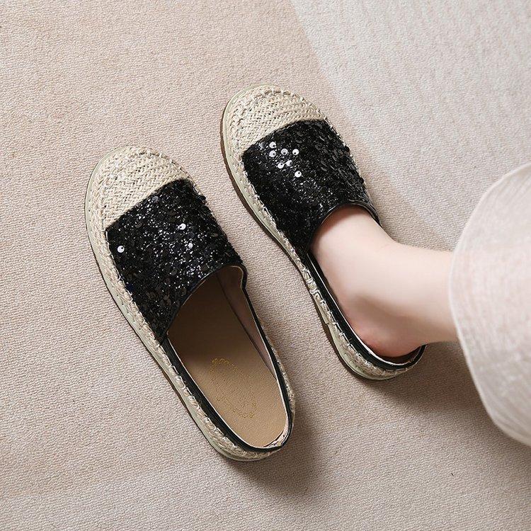 Sequin Woven Half Slippers Women's Summer Wear 2025 Comfortable Straw Fisherman Shoes Platform Lazy One Pedal Muller Shoes