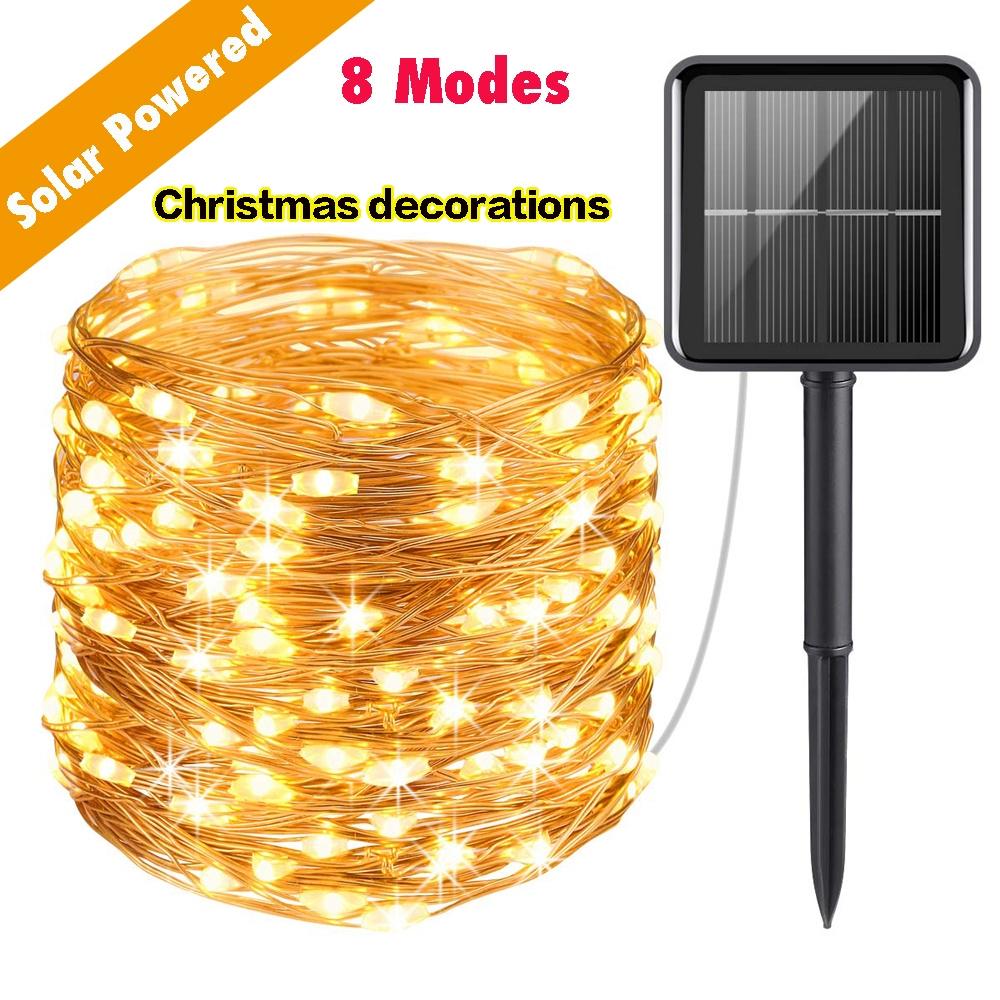 Copper Waterproof Patio Garden Christmas Christmas Lights Wire Solar Power Lights 8 Modes