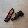 Vintage Crossed Mary Jane Shoes Women's Brown Thick Heel Shoes Pleated Square Ballet Shoes
